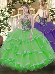 Dramatic Ball Gowns Beading and Ruffles 15th Birthday Dress Lace Up Organza Sleeveless Floor Length