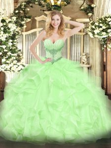 Ball Gowns Quinceanera Dress Yellow Green Sweetheart Organza Sleeveless High Low Lace Up