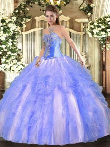 Tulle Sweetheart Sleeveless Lace Up Beading and Ruffles 15th Birthday Dress in Blue