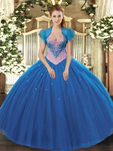 Artistic Blue Sleeveless Beading Floor Length Sweet 16 Dress