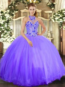 Lavender Sleeveless Embroidery Floor Length Quinceanera Dress