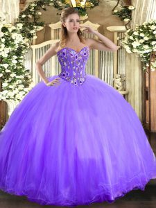 Colorful Lavender Organza and Tulle Lace Up Sweetheart Sleeveless Floor Length Vestidos de Quinceanera Embroidery