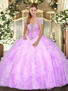 New Arrival Tulle Sleeveless Floor Length Quinceanera Dresses and Appliques and Ruffles