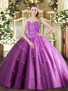 Artistic Lilac Sweetheart Neckline Beading and Appliques Quinceanera Dresses Sleeveless Lace Up