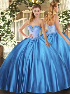 Baby Blue Lace Up Sweetheart Beading Quinceanera Dresses Satin Sleeveless
