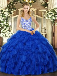 Glorious Floor Length Ball Gowns Sleeveless Royal Blue Quinceanera Dress Lace Up