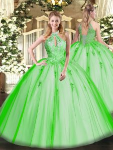 Custom Made Sleeveless Tulle Lace Up Quinceanera Gown for Military Ball and Sweet 16 and Quinceanera