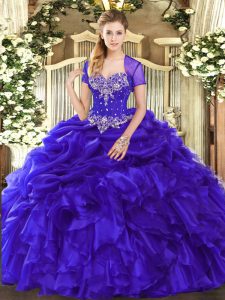 Purple Lace Up Sweetheart Beading and Ruffles and Pick Ups Quinceanera Dress Organza Sleeveless