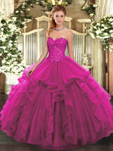 Luxurious Sleeveless Lace Up Floor Length Beading and Ruffles Sweet 16 Dress