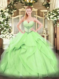 Sweetheart Sleeveless Lace Up Quince Ball Gowns Yellow Green Tulle
