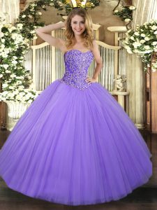 Lavender Lace Up Quinceanera Gown Beading Sleeveless Floor Length