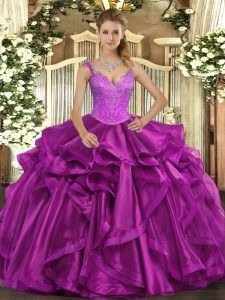 Luxurious Sleeveless Lace Up Floor Length Beading and Ruffles Quinceanera Dresses