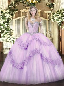Lavender Sweetheart Lace Up Beading and Appliques Sweet 16 Quinceanera Dress Sleeveless