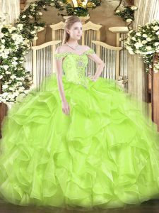 Chic Beading and Ruffles Sweet 16 Dress Yellow Green Lace Up Sleeveless Floor Length