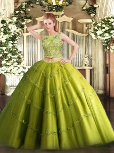 Sleeveless Lace Up Floor Length Beading and Appliques 15th Birthday Dress
