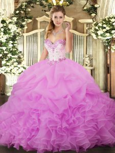 Classical Organza Sleeveless Floor Length Sweet 16 Dress and Beading and Ruffles and Pick Ups