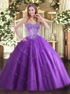 Sweetheart Sleeveless Lace Up 15th Birthday Dress Purple Tulle