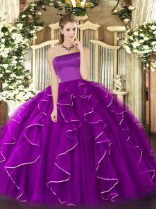 Modern Purple Strapless Neckline Ruffles Quinceanera Dress Sleeveless Zipper