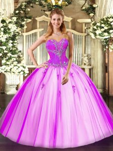Sweetheart Sleeveless Tulle 15 Quinceanera Dress Beading Lace Up
