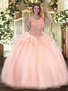 Floor Length Ball Gowns Sleeveless Peach Vestidos de Quinceanera Zipper