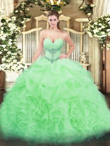 Sexy Floor Length Lace Up Quinceanera Gowns for Military Ball and Sweet 16 and Quinceanera with Beading and Ruffles and Pick Ups
