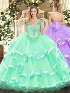 Low Price Sleeveless Lace Up Floor Length Beading Quince Ball Gowns
