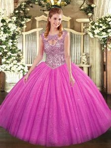 Discount Fuchsia Sleeveless Tulle Lace Up Sweet 16 Dresses for Military Ball and Sweet 16 and Quinceanera