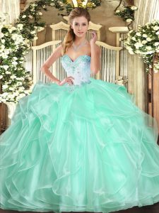 Apple Green Sleeveless Floor Length Beading and Ruffles Lace Up Quinceanera Gowns