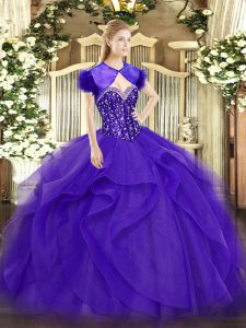 Beading and Ruffles Sweet 16 Quinceanera Dress Purple Lace Up Sleeveless Floor Length