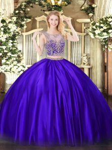 Purple Sleeveless Satin Lace Up Ball Gown Prom Dress for Military Ball and Sweet 16 and Quinceanera