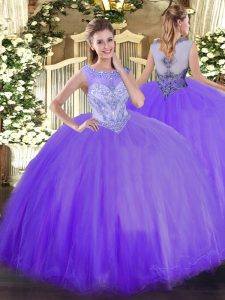 Free and Easy Ball Gowns Quinceanera Dress Lavender Scoop Tulle Sleeveless Floor Length Zipper