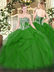 Elegant Strapless Sleeveless Tulle Vestidos de Quinceanera Beading and Ruffles Lace Up