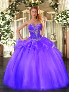 Floor Length Lace Up Quinceanera Dress Purple for Sweet 16 and Quinceanera with Beading