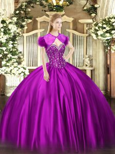 Ideal Beading Sweet 16 Dresses Fuchsia Lace Up Sleeveless Floor Length