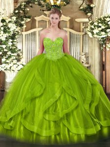 Sweetheart Sleeveless Quinceanera Gowns Floor Length Beading and Ruffles Organza