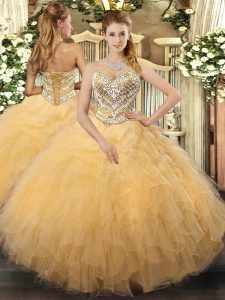 Sweetheart Sleeveless Lace Up Ball Gown Prom Dress Gold Tulle