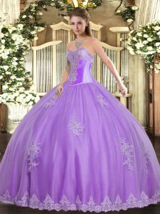 Lavender Quinceanera Dress Military Ball and Sweet 16 and Quinceanera with Beading and Appliques Sweetheart Sleeveless Lace Up