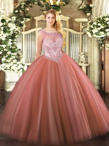 Red Sleeveless Tulle Zipper Quinceanera Gowns for Sweet 16 and Quinceanera