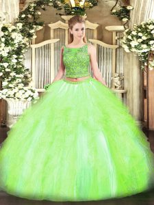 Traditional Tulle Sleeveless Floor Length Quinceanera Gowns and Beading and Ruffles