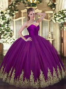 Luxurious Sleeveless Floor Length Appliques Zipper 15 Quinceanera Dress with Purple