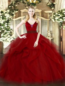 Glorious Straps Sleeveless Tulle Sweet 16 Quinceanera Dress Beading and Ruffled Layers Zipper