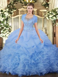 Gorgeous Aqua Blue Sleeveless Floor Length Beading and Ruffled Layers Clasp Handle 15 Quinceanera Dress
