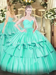 Organza Sleeveless Floor Length Quince Ball Gowns and Beading and Lace and Ruffled Layers