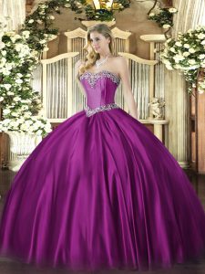 Low Price Ball Gowns Quinceanera Dress Fuchsia Sweetheart Satin Sleeveless Floor Length Lace Up