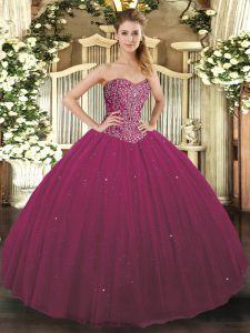 Classical Fuchsia Sweetheart Lace Up Beading Quinceanera Dresses Sleeveless