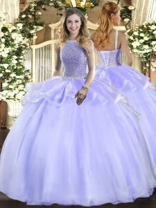 Best Lavender Square Neckline Beading Quinceanera Dress Sleeveless Lace Up