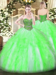 Traditional Sweetheart Lace Up Beading and Ruffles Sweet 16 Quinceanera Dress Sleeveless