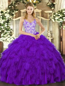 Lovely Purple Sleeveless Beading and Ruffles Floor Length Quinceanera Gowns