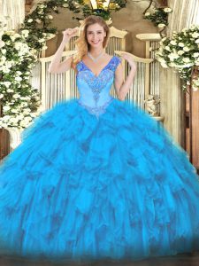 Most Popular Floor Length Ball Gowns Sleeveless Baby Blue Sweet 16 Dress Lace Up