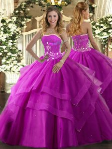 Fashion Sleeveless Lace Up Floor Length Beading and Ruffled Layers Quinceanera Gowns